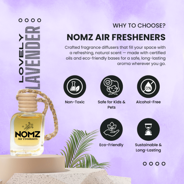 NOMZ Car Hanging Diffuser - Lovely Lavender - Features NOMZ Car Hanging Diffuser - Lovely Lavender - Features