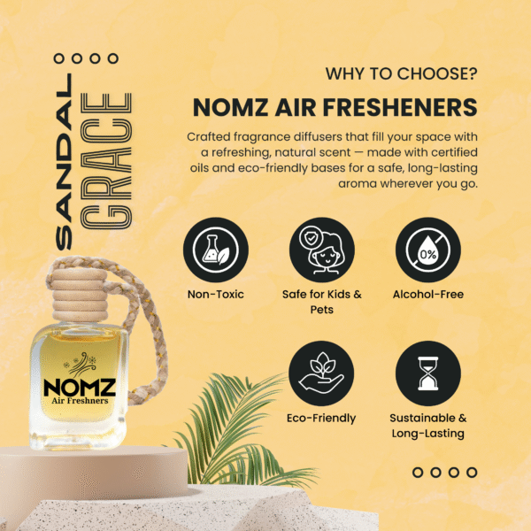 NOMZ Car Hanging Diffuser - Sandalwood Grace - Features