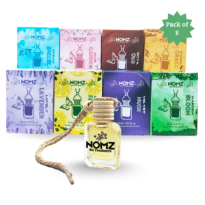 NOMZ Pack of 8 Car Air Freshner - Rose, Lavender, Sandalwood, Lemon, Aqua, Oud, Musk, Garden