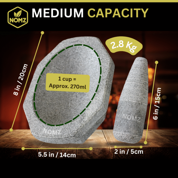 NOMZ kalvam block shape stone-mortar pestle medium size overview