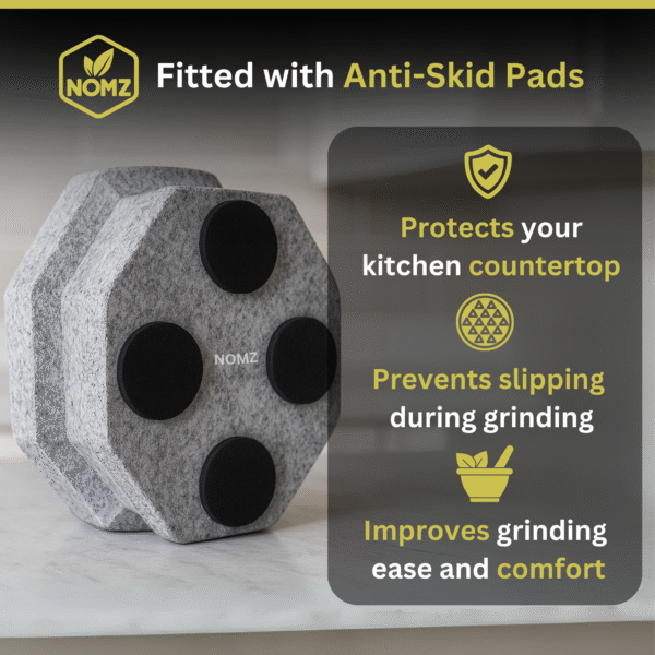 NOMZ kalvam stone-mortar pestle medium and small with anti-skid base pad