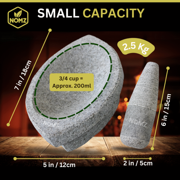 NOMZ kalvam boat shape stone-mortar pestle small size overview